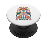 Aves Folk Art Simetría Floral Patrón Naturaleza Escandinava PopSockets PopGrip Adhesivo