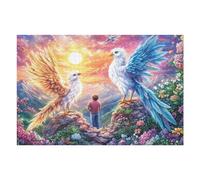 Aves Gigantes y un niño en el Camino de la montaña Puzzle 1000 Piezas Obra De Arte Familiar Rompecabezas 3D para Hombres Y Mujeres Juguete Educativo Desafío Intelectual 1000 PCS