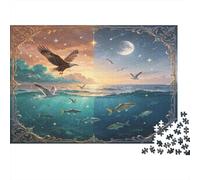 Aves Marinas Volando Cielo Puzzle de 1000 Piezas Papel para Adultos Escena día Noche Relajación Familia Decoración Regalo 52x38cm/1000pcs