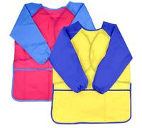 Avesteir 2 Piezas Delantal de Pintura Niños y Niñas, Delantales Infantiles para Manualidades Pintar Escuela Escolares Impermeable, Bata Pintor para Colorear con Bolsillos, Rosa y Amarillo (L size)