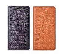 Aveuri Realme X3 SuperZoom - Funda de piel auténtica con textura de cocodrilo de lujo para OPPO Realme X3 SuperZoom de 6.6" 2020 con ranuras para tarjetas (marrón)