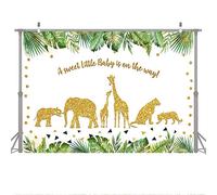 Avezano 1.5 * 1m Safari Baby Shower Telón de Fondo Hoja Verde Decoración Dorada Wild One para Jungle Animal Theme Niños Cumpleaños Fotografía Fondo Postre Mesa Banner