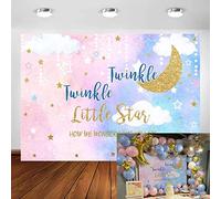 Avezano 1.8 * 1.2m Telón de Fondo de revelación de género, Rosa o Azul Twinkle Twinkle Little Star Baby Shower Photo Background, Glitter Star Moon Baby Reveal Backdrop