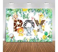 Avezano 2,4 x 1,8 m Safari Boy Baby Shower Party telón de fondo de fotografía animales de la selva fondo hojas verdes Oh Boy Photo Stand Banner para suministros de mesa de postre