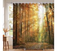 Avezano Cortina de ducha de bosque otoñal, hojas de árbol de otoño, bosque, paisaje natural, cortina de ducha de baño, escena de bosque otoñal, cortina de bañera impermeable, decoración con 12 ganchos