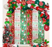 Avezano Decoraciones de Navidad, cortinas de oropel con flecos de papel de aluminio con globos, juego de guirnalda de arco, serpentinas de fiesta de Navidad, telón de fondo con accesorios de cabina de