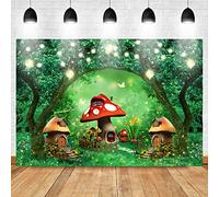 Avezano Fondo de fondo de bosque encantado de primavera, con árbol grande, hongos, casa de cuentos de hadas, fondo para niños, cumpleaños, baby shower, suministros para fiestas, decoración de retrato
