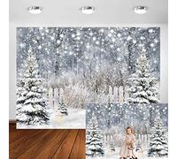 Avezano Fondo de Navidad de invierno, pancarta de fiesta de Navidad, árbol de pino con purpurina, fondo de bosque nevado, retrato, cabina de estudio, accesorios de fotobooth (7 pies x 5 pies)