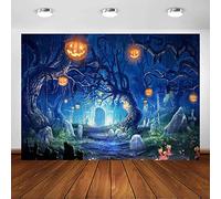 Avezano - Fondo de telón de fondo (2,1 x 1,5 m) para Halloween (terror nocturno, bosque calabaza, linterna cementerio, fondo de santuario, fantasma, fotografía)