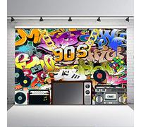 Avezano Fondo para fiesta de los años 90 Hip Hop Rock Punk Música Danza Disco Retro Cumpleaños Adultos Colorido Graffti Wall Banner Decoraciones Foto Cabina de Fotografía Fondo (2,4 x 1,8 m)