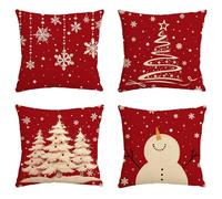 Avezano Juego de 4 fundas de almohada de Navidad de 45,7 x 45,7 cm, diseño de muñeco de nieve y árbol de Navidad, para sofá, cama, decoración del hogar