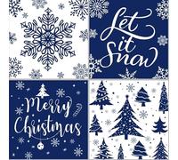Avezano Juego de 4 fundas de cojín de Navidad azul marino de 45 x 45 cm, diseño de copo de nieve, árbol de Navidad, fundas de almohada para sofá, cama, decoración del hogar, color azul, 45 x 45 cm