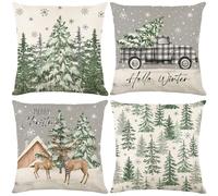 Avezano Juego de 4 fundas de cojín de Navidad de invierno de 45 x 45 cm, diseño de árbol de Navidad, decoración de invierno, Navidad, vacaciones, para sofá, cama, hogar, jardín, patio, decoración