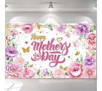 Avezano Pancarta de fondo para el día de la madre, diseño floral rosa dorado para el día de la madre, decoración de fiesta con texto en inglés "I Love Mom", suministros de telón de fondo, accesorios