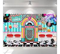 Avezano Pancarta retro de los años 50 para fiesta de cena de rock and roll diner, decoración clásica de los años 50, Sock Hop Party Photo Backgroud Banners de 70.8 x 43.3 pulgadas