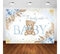Avezano Telón de fondo bohemio para baby shower de niño "We Can Bearly Wait" Hierba de la Pampa Floral Azul de Bohemia para fotografía de baby shower Decoraciones (2,1 x 1,5 m)