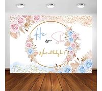 Avezano Telón de fondo bohemio para revelación de género, rosa o azul, hierba de las pampas, revelación de género, decoración de fiesta, decoración bohemia para baby shower (7 x 5 pies)