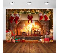 Avezano Telón de fondo de chimenea de Navidad para fotografía, chimenea de Navidad, decoración de pared de ladrillo rojo, suministros de fiesta familiar, accesorios de cabina de fotos (8 x 6 pies)
