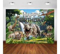 Avezano Telón de fondo de cumpleaños de dinosaurio (7 x 5 pies, algodón, multicolor) - Decoración de fondo para fiesta de cumpleaños con temática de dinosaurios para niños, no incluye soporte