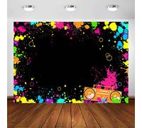 Avezano Telón de Fondo de Fiesta de neón Brillante Let's Glow Splatter Graffiti luz Negra Fondo de fotografía Que para Decoraciones de Fiesta de cumpleaños temática de neón (7 x 5 pies)
