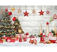 Avezano Telón de fondo de fotos de Navidad de madera blanca rústica, regalos de árbol de Navidad, fondo familiar, Navidad, invierno, vacaciones, fiesta, decoración de retrato, telón de fondo para