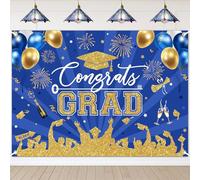 Avezano Telón de fondo de graduación, decoraciones de fiesta de graduación, dorado y negro, clase de 2023, accesorios de pancarta de fondo para sesión de fotos (azul marino, 8 x 6 pies)