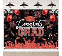 Avezano Telón de fondo de graduación, decoraciones de fiesta de graduación, dorado y negro, clase de 2023, accesorios de pancarta de fondo para sesión de fotos (rojo, 8 x 6 pies)