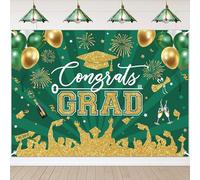 Avezano Telón de fondo de graduación, decoraciones de fiesta de graduación, dorado y negro, clase de 2023, accesorios de pancarta de fondo para sesión de fotos (verde, 8 x 6 pies)
