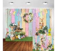 Avezano Telón de fondo de madera para pared de Pascua, guirnalda de Pascua, decoración navideña, fondo de conejo, huevos coloridos, fondos de hierba, baby shower, retrato de niños, pancarta de fiesta