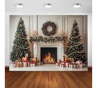Avezano Telón de fondo de Navidad, chimenea, árbol de Navidad, regalos de fondo de fotos, decoración de fiesta de invierno, decoración de fiesta de retrato, telón de fondo para cabina de fotos (8 x 6