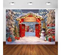 Avezano - Telón de fondo de Navidad, diseño de bosque nevado de invierno, puerta de granero de madera, Polo Norte, árbol de Navidad, telón de fondo para fotos, decoración familiar para fiestas de