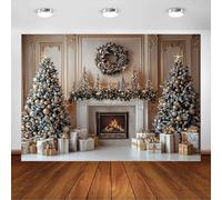 Avezano Telón de fondo de Navidad dorado para chimenea, árbol de Navidad, fondo de fotos familiar, Navidad, invierno, vacaciones, fiestas, retratos, telón de fondo para cabina de fotos (7 x 5 pies)