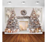 Avezano Telón de fondo de Navidad - Fondo de fotos de invierno con chimenea blanca con árbol de Navidad, decoraciones de fiesta familiar para niños y accesorios para cabina de fotos (7 x 5 pies)