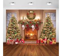 Avezano Telón de fondo de Navidad para chimenea, árbol de Navidad, regalos de ventana, fondo de fotos, decoración de fiesta de invierno, Navidad, vacaciones, retrato, telón de fondo para cabina de