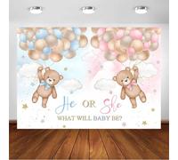 Avezano Telón de fondo de oso para revelación de género, globos de oso rosa y azul, fondo de fotografía para niño o niña, decoración de fiesta de baby shower, pancarta de cabina de fotos (7 x 5 pies)
