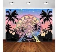 Avezano Telón de fondo de playa con noria de verano, tropical, palmera, puesta de sol, telón de fondo para fotos, festivales, fiestas, fondo de fotografía (7 x 5 pies)