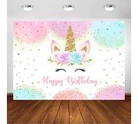 Avezano Telón de fondo de unicornio arcoíris con purpurina dorada para niñas, fondo de unicornio floral en acuarela, fiesta de cumpleaños, decoración de fondo para fotos, suministros de pancarta (7 x