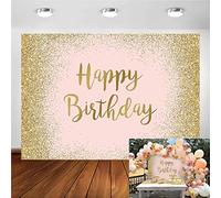Avezano Telón de fondo dorado para mujeres y niñas, decoración de fiesta de cumpleaños con purpurina rosa y oro rosa, 2,1 x 1,5 m