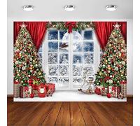 Avezano - Telón de fondo para ventana de Navidad, árboles y decoraciones, Papá Noel para niños, retrato, fotografía, accesorios de estudio fotográfico (3 x 2,1 m)