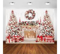 Avezano Telón de fondo rojo para árbol de Navidad, chimenea, fondo de fotos para familia, niños, decoración de fiesta, accesorios para cabina de fotos (7 x 5 pies)