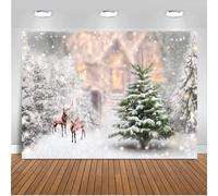 Avezano Telones de Fondo de Navidad de Invierno para fotografía, árbol de Pino, Alces de Invierno, país de Las Maravillas, Foto de Copo de Nieve, Fondo de Castillo, telón de Fondo de (5 x 3 pies)