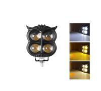 AVFORA Delantera faro Foco LED Forma Búho, 4 Modos Luz, Doble Color, Blanco, Amarillo, Luz Antiniebla Estroboscópica, Lámpara Para Correr Para Motocicleta, Faro Motocicleta Faros Luz