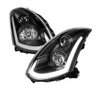 AVFORA Faros delanteros Para Infiniti G35 Para Coupe 2003 2004 2005 2006 2007 Tira LED Faros Delanteros Negro Izquierdo Derecho Par Conjunto Faros PRINCIPAL