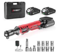 Avhrit 120N.m Llave de Carraca Eléctrica, 3/8" Llave de Trinquete Inalámbrica, 21V 220RPM Carraca Bateria con 2x2.0Ah Batería, Luces LED, 8 Enchufes, Adaptador de 1/4" y 1/2", Barra de Extensión