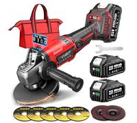 Avhrit Amoladora angular con batería, 10.000RPM Amoladora Angular inalámbrica Motor Sin Escobillas, 2X4000mAh, 3 Velocidades, Bloqueo de Spindle Rápido, Mango Anti-Vibración para Cortar, Desbastar