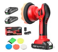 Avhrit Kit de pulidor inalámbrico para coche con 2 baterías de 2000 mAh y 21 V, kit de encerador de 15 cm con 6 velocidades variables y accesorios adicionales, pulidora para detallado de coches