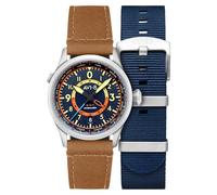 AVI-8 Flyboy Wingman Worldtimer GMT - Reloj automático para hombre de 41 mm con correa de piel AV-4120, Azul Atlántico, Contemporáneo
