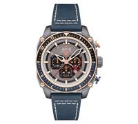 AVI-8 Hawker Hunter Atlas Reloj cronógrafo de doble tiempo con correa de cuero para hombre 44 mm, Gris Carbón