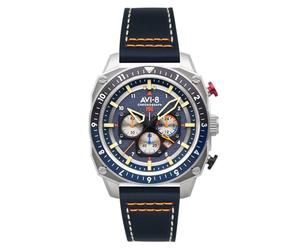 AVI-8 Hawker Hunter - Reloj de piloto para hombre - Atlas Dual Time Cronógrafo, movimiento de cuarzo japonés, caja de acero inoxidable de 43 mm, correa de cuero - AV-4100, azul, Japonés