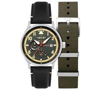 AVI-8 Hawker Hurricane Mckellar - Reloj de doble hora para hombre de 44 mm con correa de cuero AV-4101, verde, McKellar Dual Time